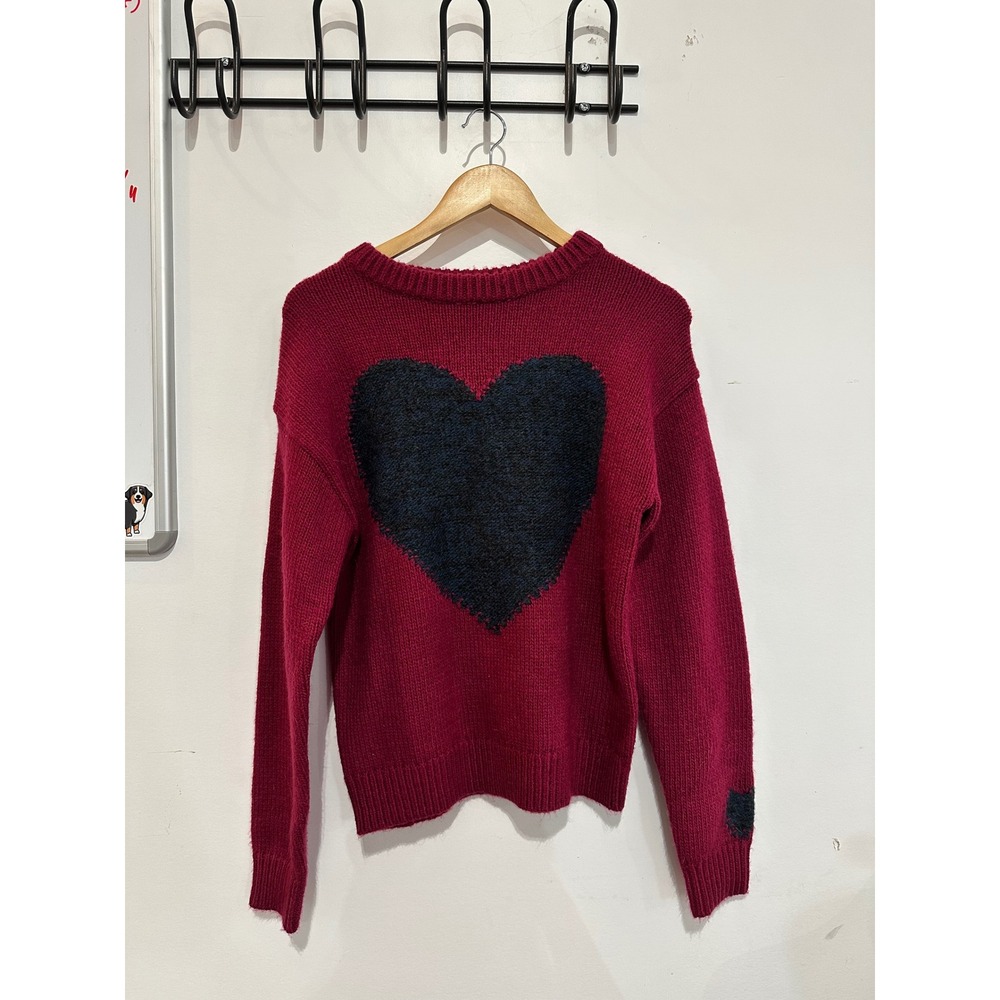 Sundance Love Lasts Intarsia Heart Knit Sweater Wine Red XS NWT